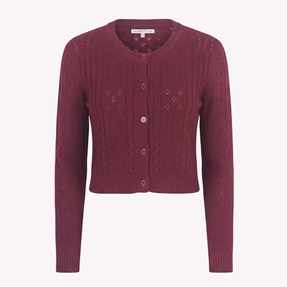 Celebrity Pink Pointelle Cardigan | Burgundy | XS | Cottagecore Dark Academia